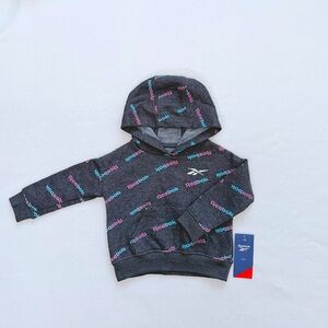 3/$25 Reebok Baby Girl Fleece Pullover Hoodie Grey Blue Pink Kangaroo Pocket 9M